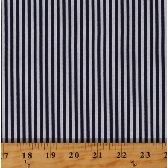 Cotton Navy 1/8" Stripes Striped on White Cotton Fabric Print by the Yard (C495)