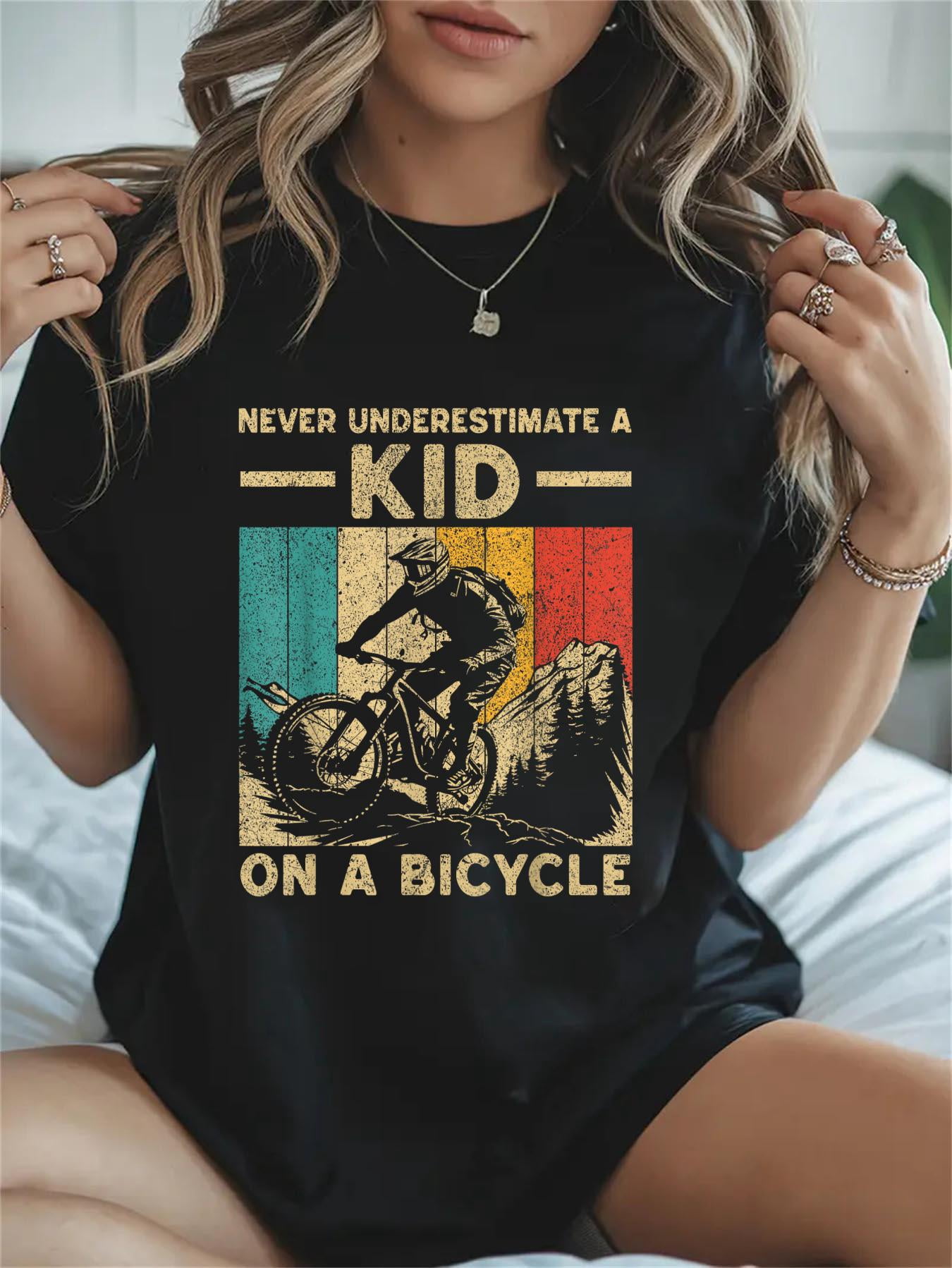 Cotton Never Underestimate A Bicycle Riding Cyclist Casual Graphic ...