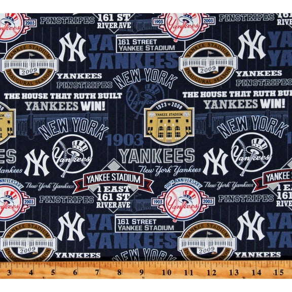 Cotton New York Yankees Stadium MLB Baseball Sports Team Navy Blue Cotton Fabric Print by the Yard (60252BK)