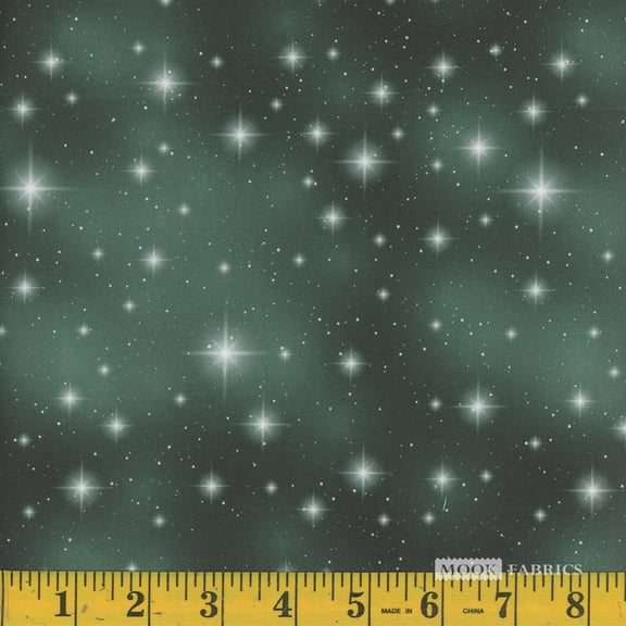 Cotton Night Sky Green Starry Galaxy Space Stars Cotton Fabric Print by the Yard (121200)