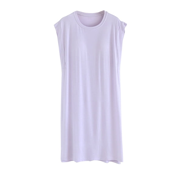 Cotton Nightgown New House Dresses for Women with Built in Bra Casual Sleeveless Sleep Shirts Summer Round Neck Nightgowns Purple L