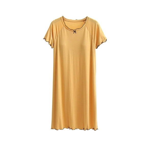 Cotton Nightgown for Women Crew Neck Loungewear Short Sleeve Sleepwear Casual Nightgown Long Pajamas Dress