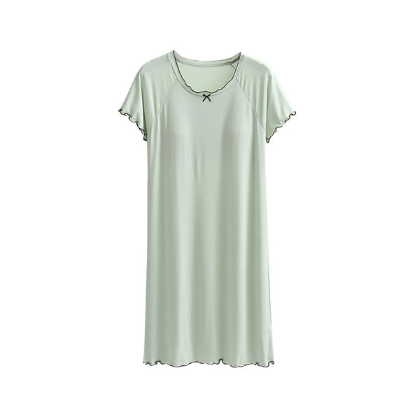 Cotton Nightgown for Women Crew Neck Loungewear Short Sleeve Sleepwear Casual Nightgown Long Pajamas Dress