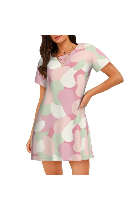 Cotton Nightgowns for Women - Abstract Pink Purple Camouflage Sleep Shirts for Women's Nightgowns & Sleepshirts, Soft Cotton Pajama Dress Shirts for Women, House Dress Sleepwear for Women
