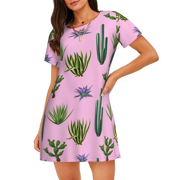 Cotton Nightgowns for Women - Cactus Aloe Vera Sleep Shirts for Women's Nightgowns & Sleepshirts, Soft Cotton Pajama Dress Shirts for Women, House Dress Sleepwear for Women