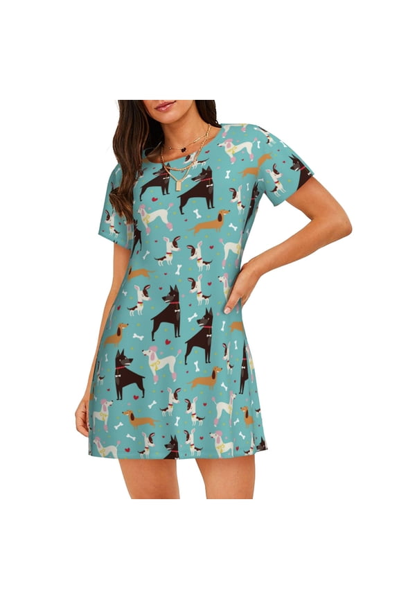 Cotton Nightgowns for Women - Cute Dog(1) Sleep Shirts for Women's Nightgowns & Sleepshirts, Soft Cotton Pajama Dress Shirts for Women, House Dress Sleepwear for Women