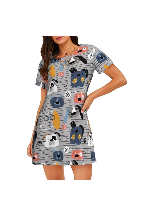 Cotton Nightgowns for Women - Dog Sleep Shirts for Women's Nightgowns & Sleepshirts, Soft Cotton Pajama Dress Shirts for Women, House Dress Sleepwear for Women
