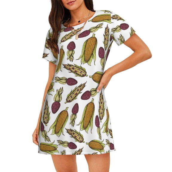 Cotton Nightgowns for Women - Funny Corn Sleep Shirts for Women's Nightgowns & Sleepshirts, Soft Cotton Pajama Dress Shirts for Women, House Dress Sleepwear for Women