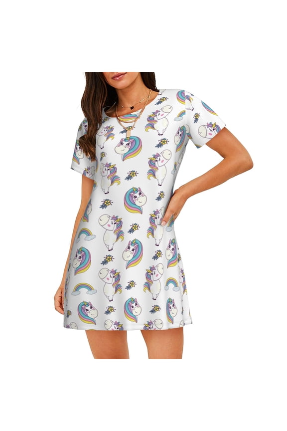 Cotton Nightgowns for Women - Funny Kawaii Horses Dancing Sleep Shirts for Women's Nightgowns & Sleepshirts, Soft Cotton Pajama Dress Shirts for Women, House Dress Sleepwear for Women