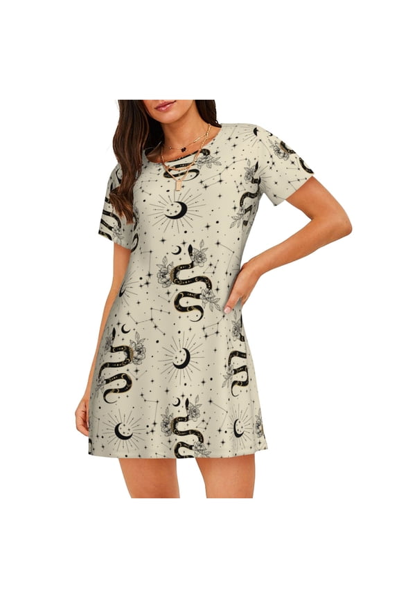 Cotton Nightgowns for Women - Gothic Funny Black Snake Moon Sleep Shirts for Women's Nightgowns & Sleepshirts, Soft Cotton Pajama Dress Shirts for Women, House Dress Sleepwear for Women