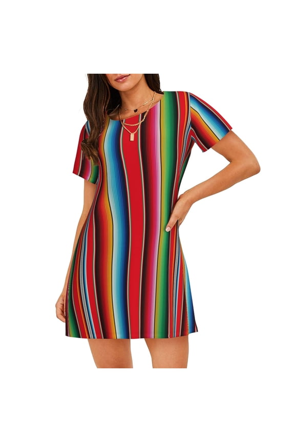 Cotton Nightgowns for Women - Mexican Serape Blanket Stripes Sleep Shirts for Women's Nightgowns & Sleepshirts, Soft Cotton Pajama Dress Shirts for Women, House Dress Sleepwear for Women