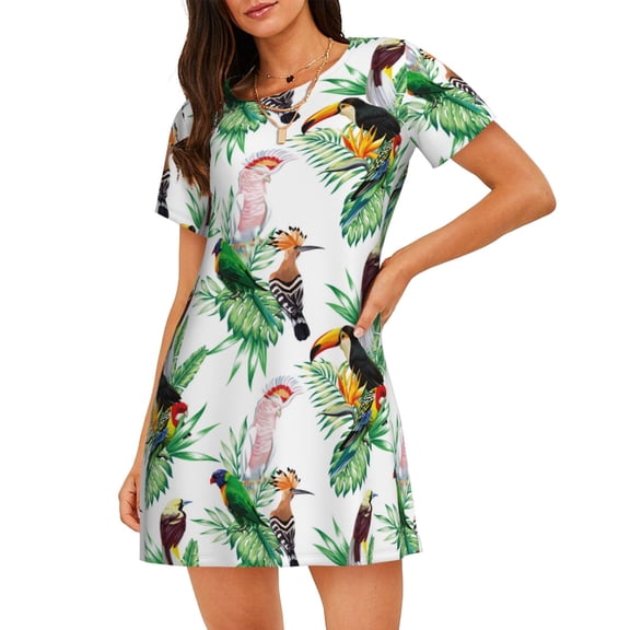 Cotton Nightgowns for Women - Modern Parrot Toucan Cockatoo Sleep Shirts for Women's Nightgowns & Sleepshirts, Soft Cotton Pajama Dress Shirts for Women, House Dress Sleepwear for Women