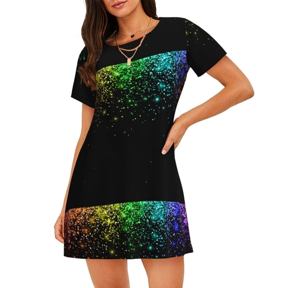 Cotton Nightgowns for Women - Night Rainbow Sparkles Sleep Shirts for Women's Nightgowns & Sleepshirts, Soft Cotton Pajama Dress Shirts for Women, House Dress Sleepwear for Women