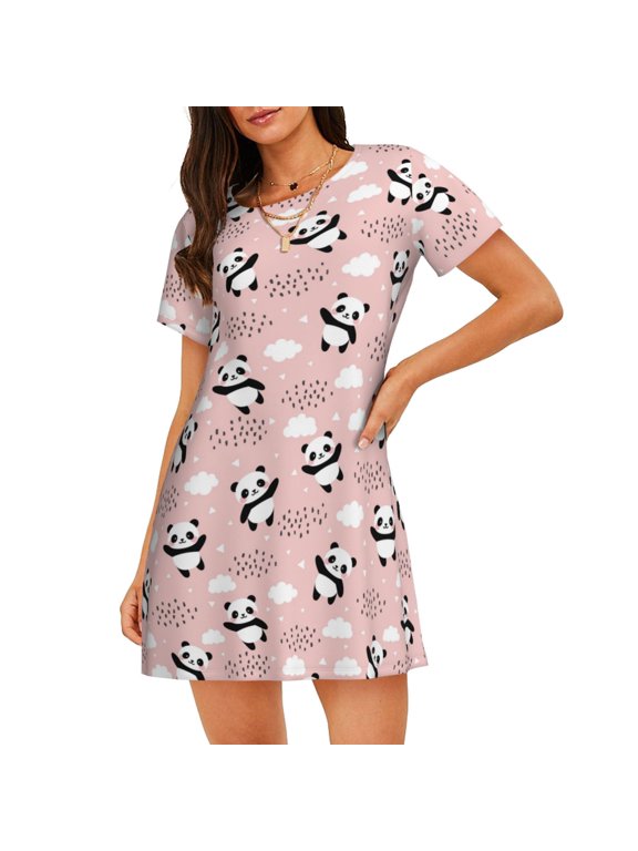Cotton Nightgowns for Women - Panda Flying In The Sky (A) Sleep Shirts for Women's Nightgowns & Sleepshirts, Soft Cotton Pajama Dress Shirts for Women, House Dress Sleepwear for Women