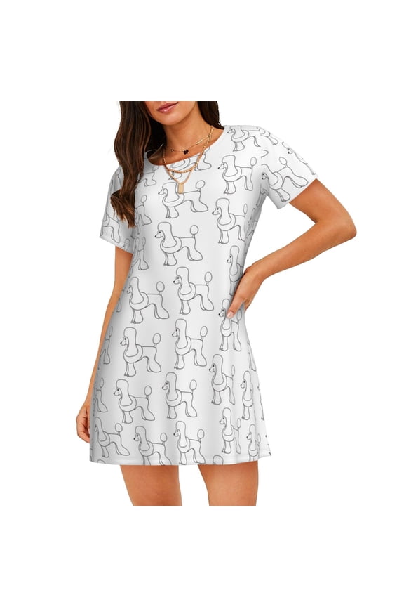 Cotton Nightgowns for Women - Poodle Dog(C) Sleep Shirts for Women's Nightgowns & Sleepshirts, Soft Cotton Pajama Dress Shirts for Women, House Dress Sleepwear for Women