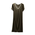 thumbnail image 1 of Cotton Nightgowns for Women Colorblock V Neck Nightgown Short Sleeve Night Gown Long Nightdress Soft Nightshirt, 1 of 7