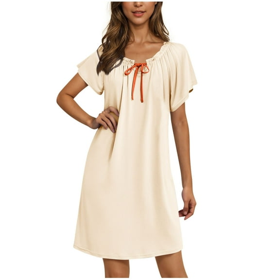Cotton Nightgowns for Women Flowy Pleated Sleep Shirts Short Sleeve Night Shirts Comfy Ladies Sleepdress