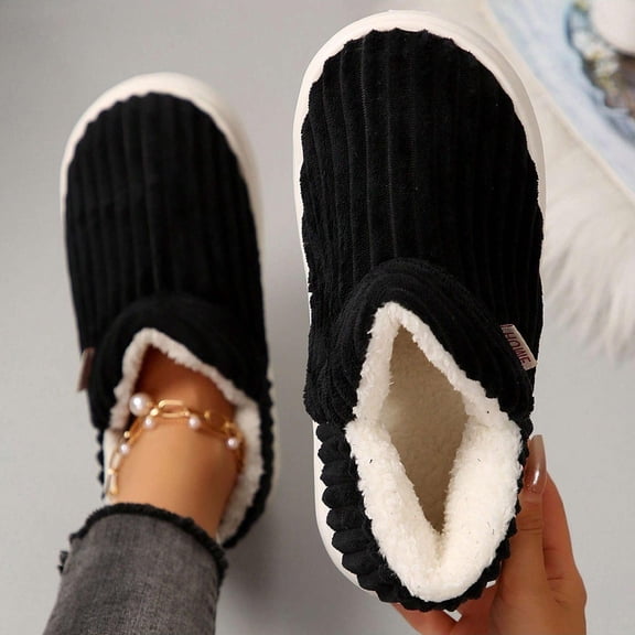 Cotton Non-Slip Padded Warm Striped Women Slippers