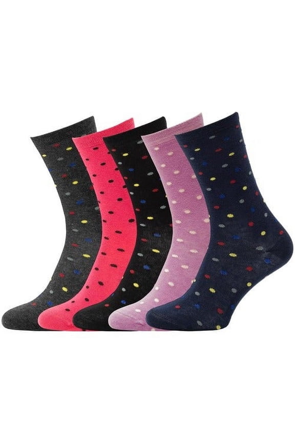 Cotton Novelty Dot Crew Socks, 5 Pack Comes w/ GIFT BOX