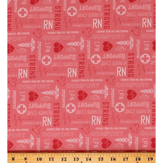 Cotton Nurses Nursing RN LPN Medical Essential Workers Hero Words on Pink Nobody Fights Alone Cotton Fabric Print by the Yard (C10422-PINK)
