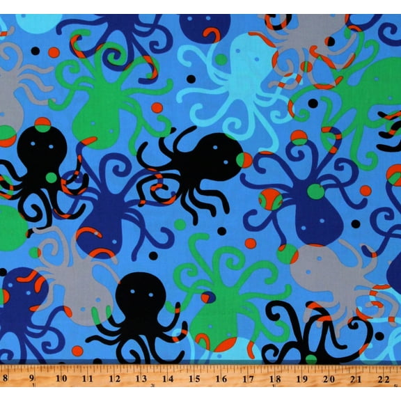 Cotton Octopus Octopuses Ocean Animals Nautical Blue Cotton Fabric Print by the Yard (4019P-2G)