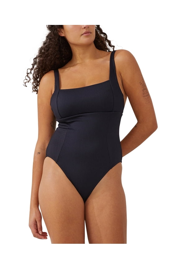 BLACK Ribbed Convertible One-Piece Swimsuit, US Small