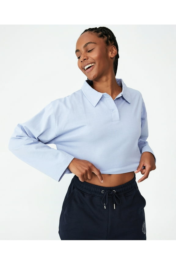 Body Womens Polo Long Sleeve Top Iced Sky XS