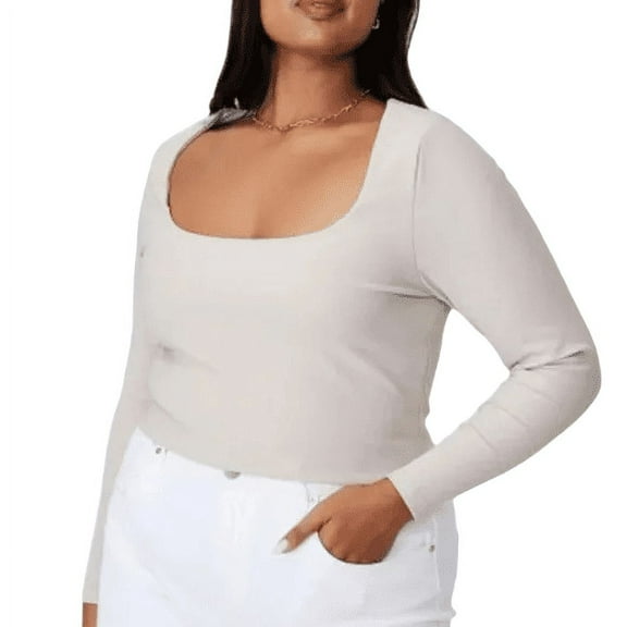 Cotton On Curve Quinn Square Neck Long Sleeve Top, Taupe, 18