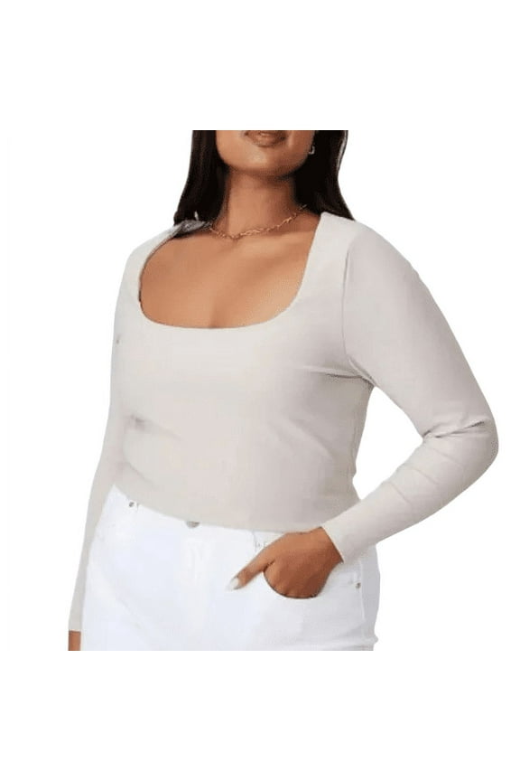 Curve Quinn Square Neck Long Sleeve Top, Taupe, 18