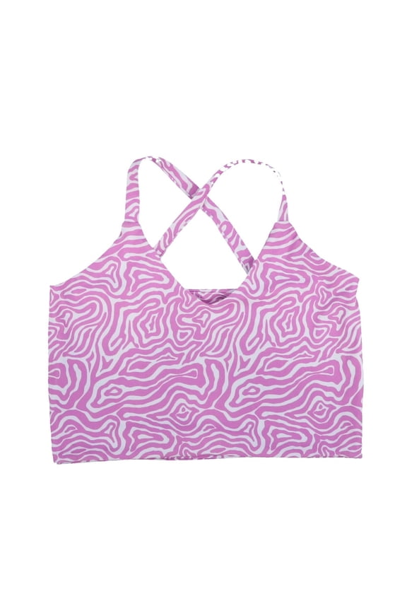 Curve Women's Swim Suit Top V-Neck Cross Back Animal Print Pink 18 New