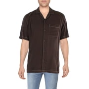 Cotton On Mens Riviera Short Sleeve Button Brown Pop Stitch Shirt Rich Brown Pop Stitch XL