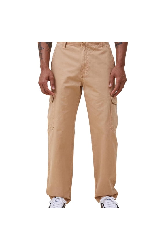 Mens Tactical Twill Casual Cargo Pants, Yellow, 30W x 30L