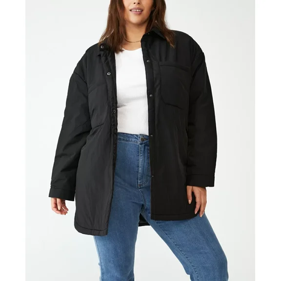 Cotton On Trendy Plus Size Puffer Shacket Jacket, Black, 20W/22W