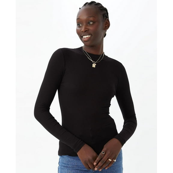 Cotton On Women's Staple Rib Mock Neck Long Sleeve Top Black B4HP (Regular,L)