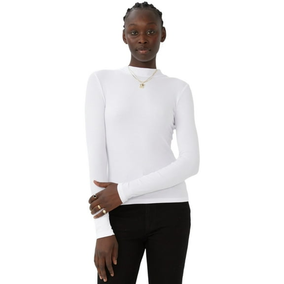 Cotton On Women’s Staple Rib Mock Neck Long Sleeve Top, White, Large