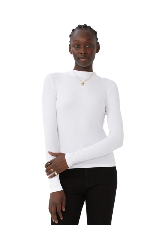Women’s Staple Rib Mock Neck Long Sleeve Top, White, Large