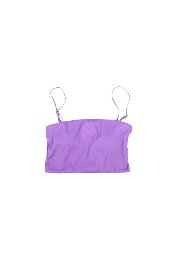 Women's Swim Top Ribbed Long-Line Bandeau Purple M