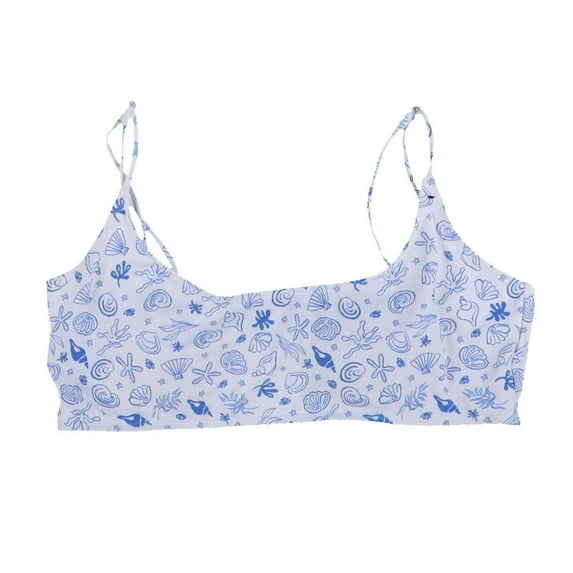 Cotton On Womens Scoop-Neck Bikini Top Swimsuit Marine Print White Blue New