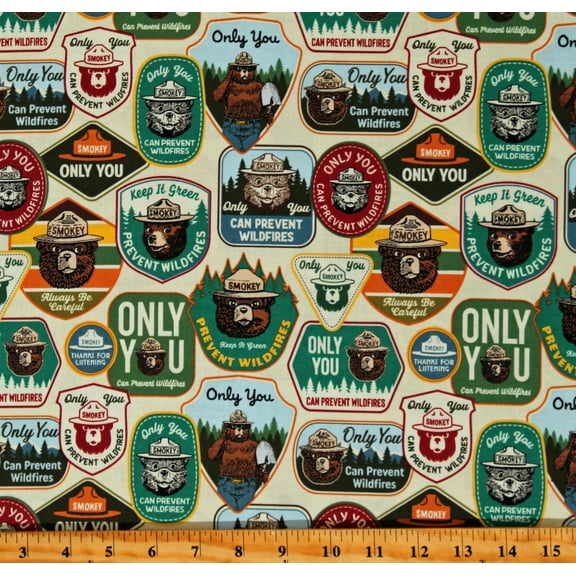Cotton Only You Smokey The Bear Ranger Wilderness Wildfire Prevention Words Cream Cotton Fabric Print by the Yard (C14640-CREAM)