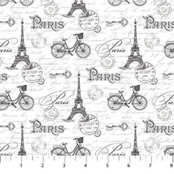 Cotton Ooh La La Paris Eiffel Tower Script Bicycle Northcott Cotton Fabric Print by the Yard (23566)