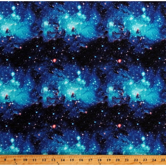 Cotton Outer Space Nebula Galaxy Stars Astronomy Navy Blue Cotton Fabric Print by the Yard (121197)