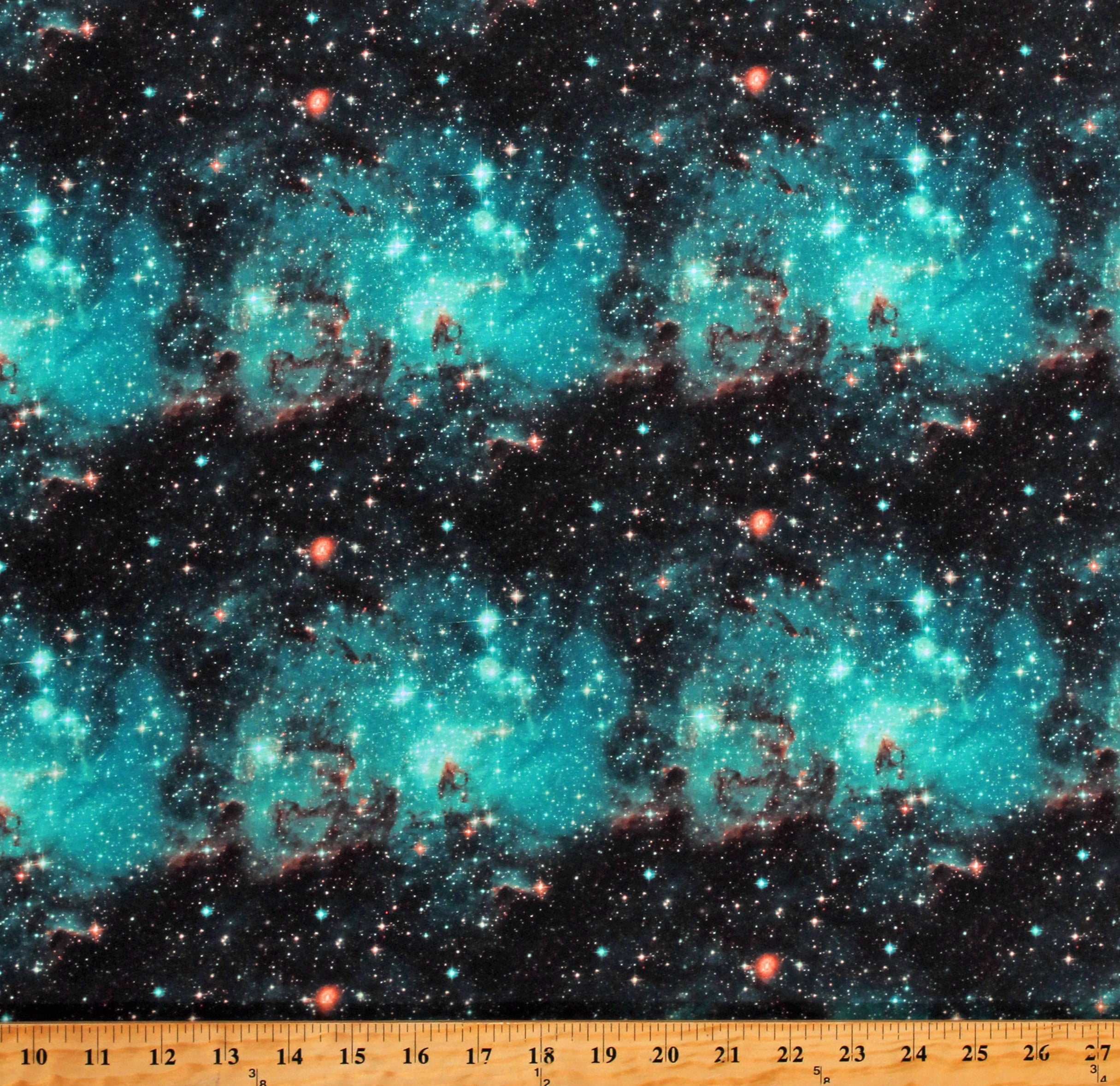 Teal and Black Outer Space Galaxy Cotton Fabric by the Yard