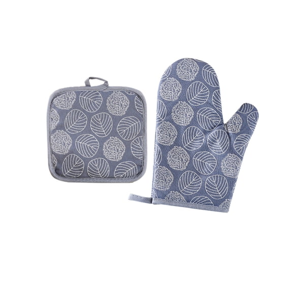 Cotton Oven Mitts Set with Potholder, Heat Protection Kitchen Gloves for Baking Grilling, Safe Grip Microwave Accessories, Essential Kitchen Basics for Women Men, 2 Pieces