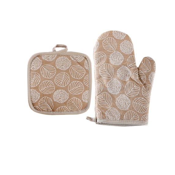 Cotton Oven Mitts Set with Potholder, Heat Protection Kitchen Gloves for Baking Grilling, Safe Grip Microwave Accessories, Essential Kitchen Basics for Women Men, 2 Pieces