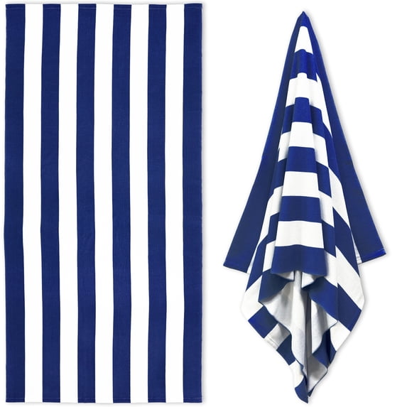 Cotton Oversized Beach Towel, Extra Large 35" x 70" Plush Striped Pool Towel, Quick-Drying and Super Absorbent Swimming Towel for Adults, Men, Women, Vacation, Beach, Poolside, and Sports