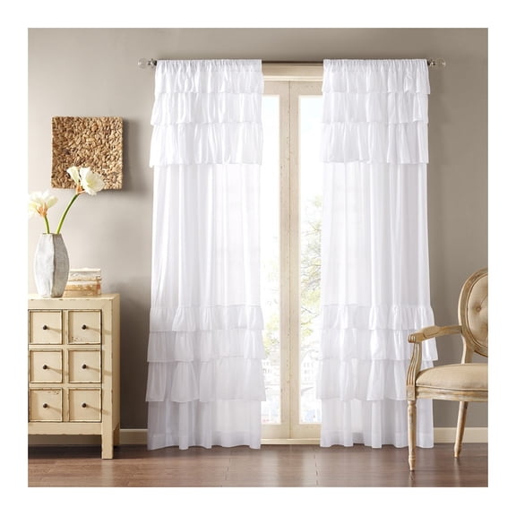 Cotton Oversized Ruffle Curtain Panel White 50x84"