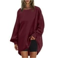 thumbnail image 1 of Cotton Oversized Sweatshirts Long Tops to Wear with Leggings Womens Crewneck Full Sleeve Plain Pullover Sweaters (XL, Wine), 1 of 5