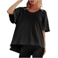 thumbnail image 1 of Cotton Oversized Tshirts Womens Short Sleeve Loose Crewneck High Low Hem Tops Summer Workout Gym Tees (L, Black), 1 of 6