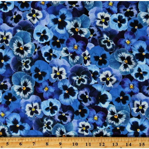 Cotton Packed Pansy Pansy Paradise Pansies Floral Flowers Nature Blue Cotton Fabric Print by the Yard (PANSY-CD1893-MULTI)