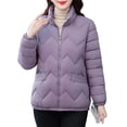 thumbnail image 1 of Cotton Padded Coat Stand Collar Long Sleeve Zipper Placket Warm Winter Jacket with Pockets Solid Color Thickened Quilted Outwear, 1 of 7
